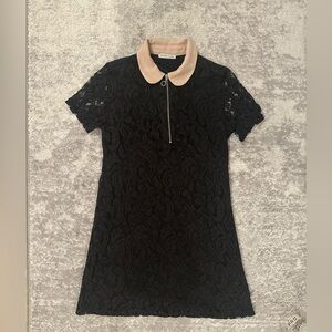 ZARA Elegant Black Lace Mini Dress with pink Collar